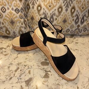 Women’s Abeo Devyn Solstice Buckle Black Suede Cork Look Wedge 7.5